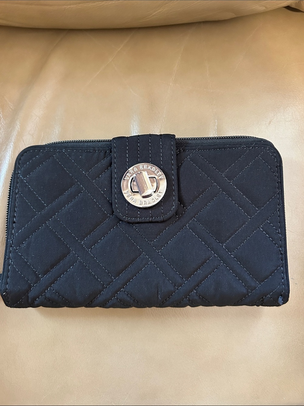 Vera Bradley Black Quilted Turn-Lock Zip Wallet